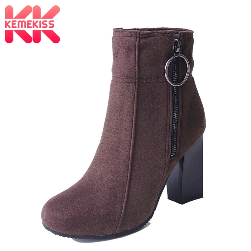 

KemeKiss 6 Colors Size 34-47 Woman High Heel Boots Ankle Winter Zipper Round Toe Botas Simple Woman Shoes Short Female Footwear