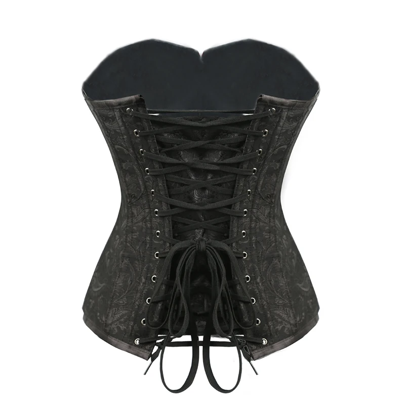 Women Sexy Jacquard Brocade Overbust Corset Slim Corselet Black Gothic Clothing Lingerie Steampunk Belt Corsets and Bustiers (3)