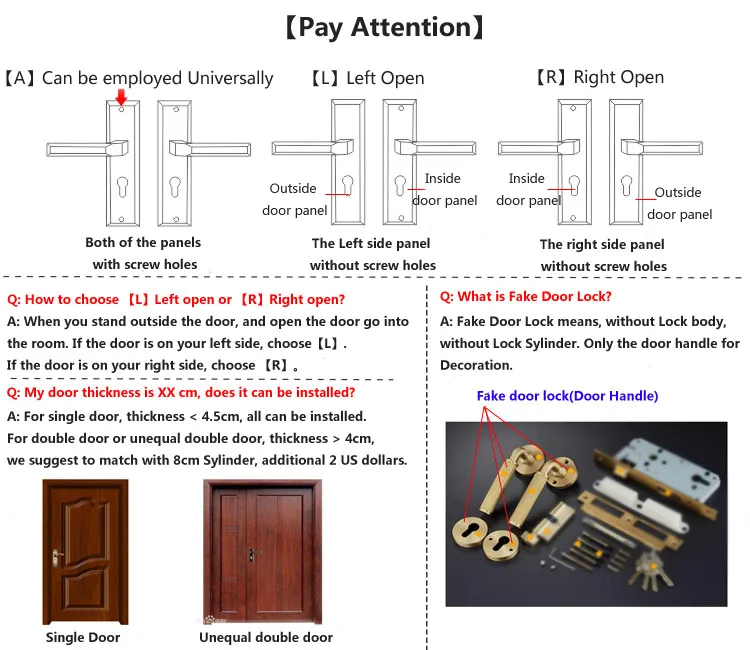 1Set Minimalist Interior Door Lock Split Door Handle with Key Lock Accessories for Modern Bedroom Bathroom Living Room JF1943