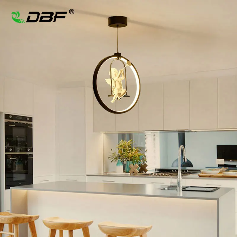 [DBF]Modern Art Angel LED Pendant Light 3 colors Adjustable  Creative Personality Restaurant Light Bedroom Hanging Light Fixture
