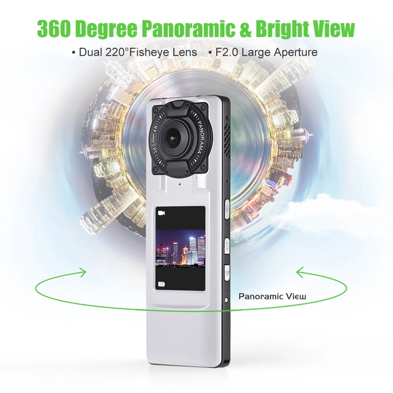 360 Degree Hd 4K Quality Dual Camera Ultra Hd Wifi Vr Camera Handheld Panoramic Video Camera With Dual Lens 2.0Inch Lcd Displa