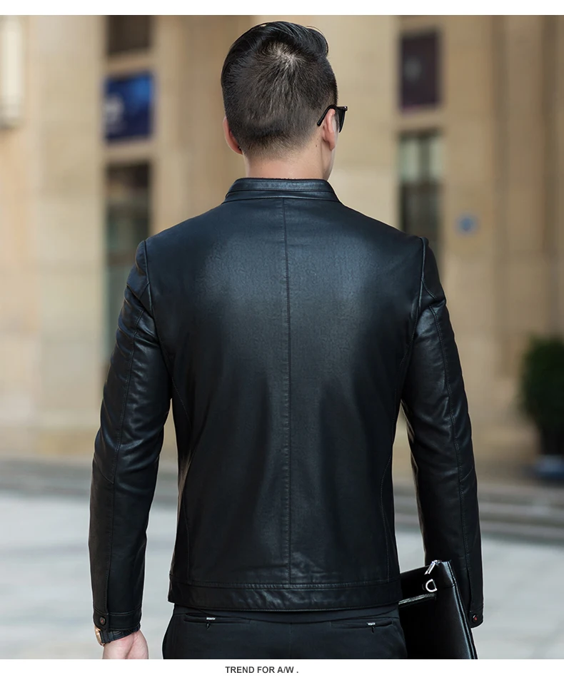 Men Casual Imitation Leather Jackets Stand Collar Zipper Outerwear Black Dark Green Orange Man Faux Leather Coat Motorcycle Bomber Jacket (9)