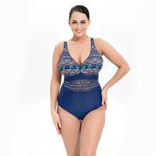 Плюс Размеры купальники Для женщин принт Одна деталь Винтаж купальники женский пуш-ап провода бесплатно купальный костюм спинки Мягкий купальник