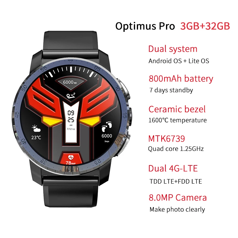 KOSPET Optimus Pro, 3 ГБ, 32 ГБ, 800 мА/ч, батарея, две системы, 4G, смарт-часы, телефон, водонепроницаемые, 8,0 МП, 1,39 дюйма, Android 7.1.1, Смарт-часы для мужчин