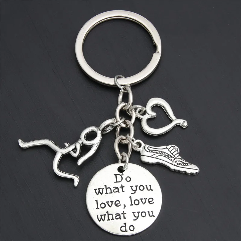 

1pc Do What You Love Jewelry Heart Charms Runner Key Chain Marathon Runner Man Key Ring E2046