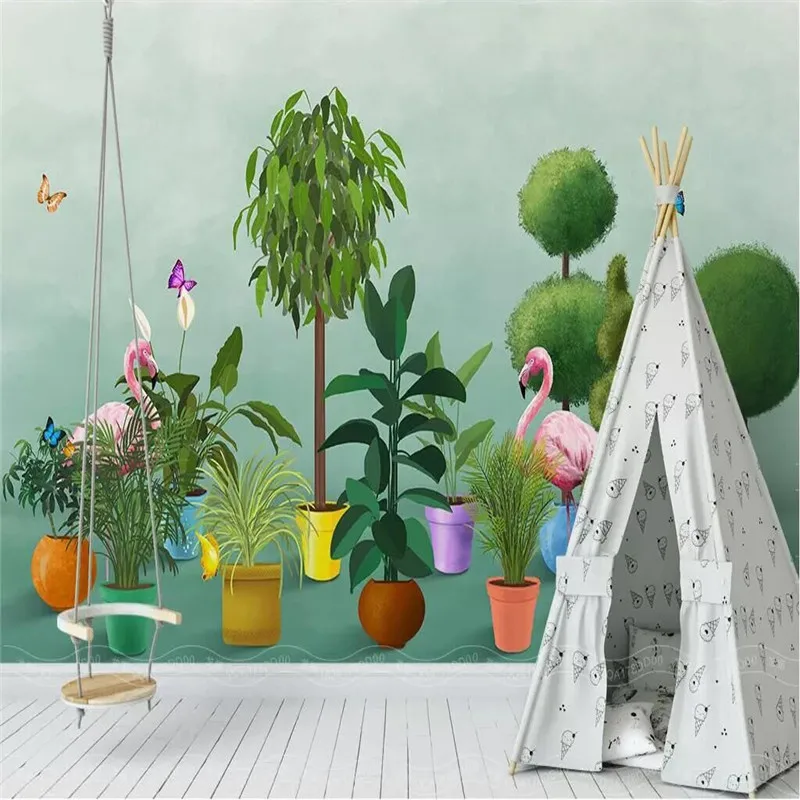 Nordic hand-painted plant flamingo garden background high-grade wall cloth manufacturers wholesale wallpaper mural photo wall Nordic hand-painted plant flamingo garden background high-grade wall cloth manufacturers wholesale wallpaper mural photo wall