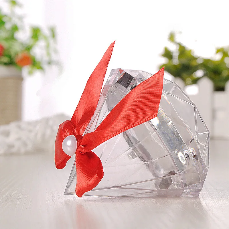 

1pc Wedding Decoration Jewelry Ring Box with Bowknot Clear Diamond Shape Candy Flower Birthday Party Anniversary Boxes