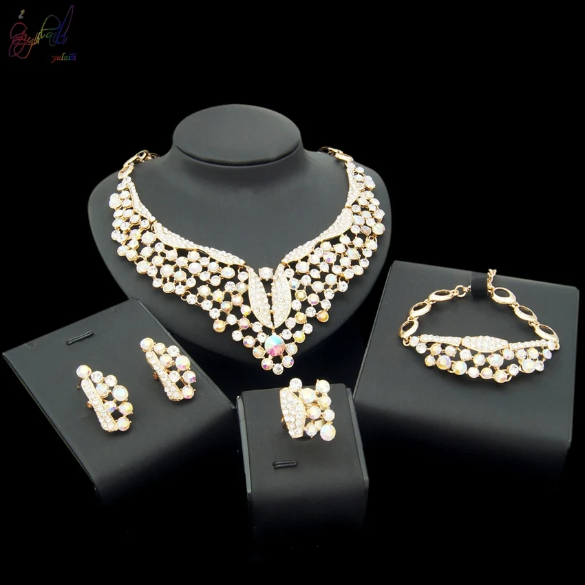 YULAILI Free Shipping Rhinestone Gold Color Brazilian Ladies Costume Alloy Jewelry Set YULAILI Free Shipping Rhinestone Gold Color Brazilian Ladies Costume Alloy Jewelry Set