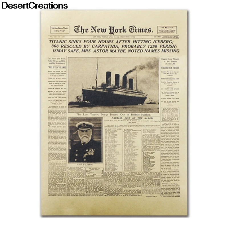 Классический плакат «История Нью-Йорк Таймс», Титаник, кораблекрушение, старые новости, бумага, ретро, крафт-бумага, украшение для дома