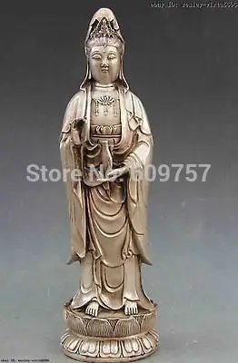 

rare China Buddhism White Copper Silver Guan Yin Kwan-yin Boddhisattva Buddha Statue Art Statue gift art bronze Genuine copper