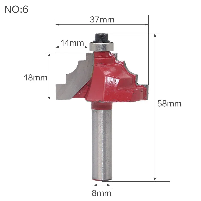 1/" Традиционная Ogee кромкоформовочная фреза Бит-8" хвостовик деревообрабатывающий нож линия - Длина режущей кромки: NO6