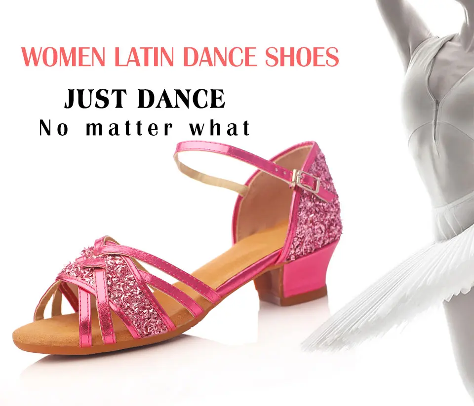 Золотая Роза, танцевальная обувь для сальсы, блестящая детская танцевальная обувь с мягкой подошвой, для девушек, низкий каблук 3,5 см, уличная Женская танцевальная обувь для джаза