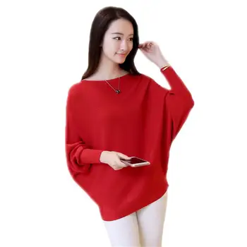 

Autumn Winter Women Loose Oversize Knitwear Pullover Blouse 2018 Female Slash Neck Batwing Sleeve Cashmere Knitted Sweater E91