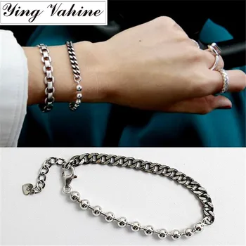 

ying Vahine 925 Sterling Silver Jewelry Round Beads Chic Bracelet Flat Chain Bracelets Women