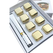 8 Pcs/lot Golden Whisky Steel Ice Cooler Whiskey Stainless Stones For Whiskey Beer Bar Household Wedding Gift Favor Christmas whiskey whisky