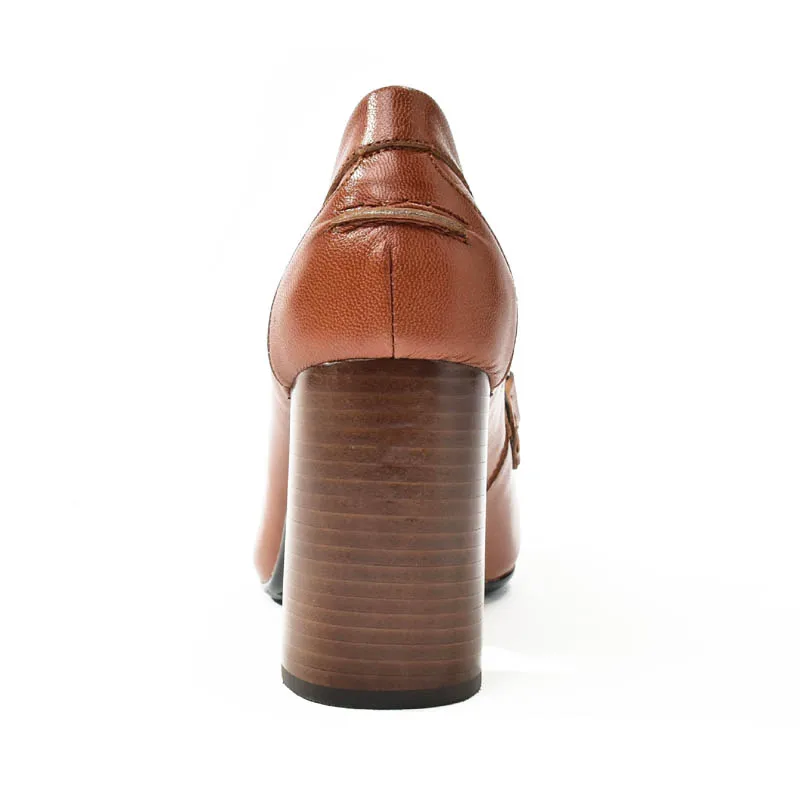 Офисные женские туфли из натуральной кожи на высоком квадратном каблуке; Женская обувь в итальянском винтажном стиле с пряжкой; слипоны; лоферы; вечерние туфли-лодочки; цвет коричневый, черный