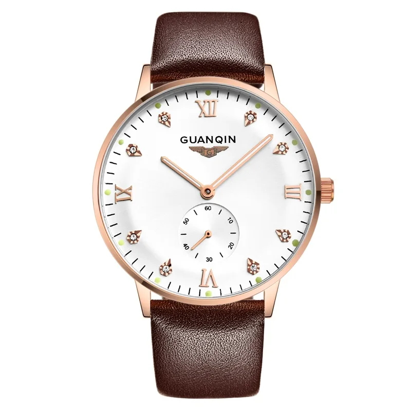Оригинальные GUANQIN часы мужские роскошные Лидирующий бренд механические часы модные бизнес Hardlex повседневные наручные часы кожаные мужские часы - Цвет: Color 2