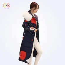 Large Fur Collar Women Floral Coat Thick Warm Winter Jackets Ladies Trench Coats Slim Fit Female Outerwears