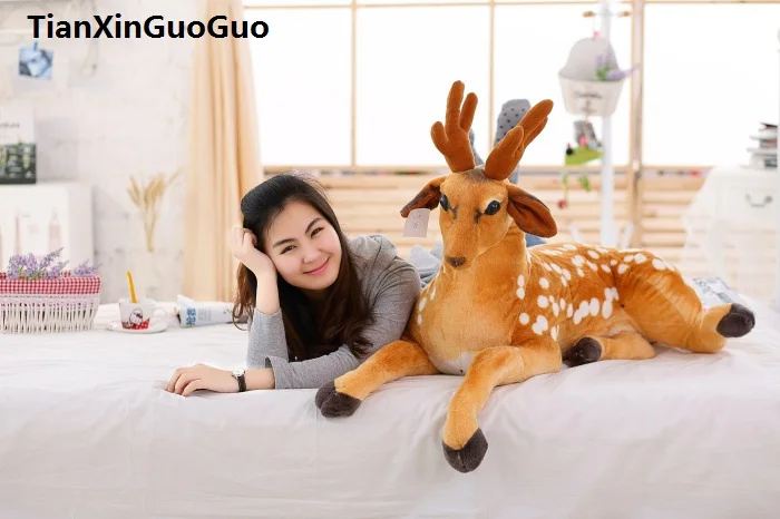 large 105cm prone sika deer plush toy cartoon sika deer soft doll sleeping pillow birthday gift s0491