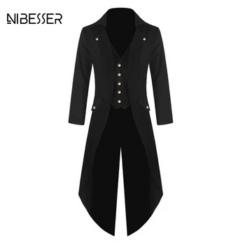 

NIBESSER Brand Fashion Solid Men Suit Jackets Long Punk Retro Pockets Jacket Autumn Spring Windbreaker