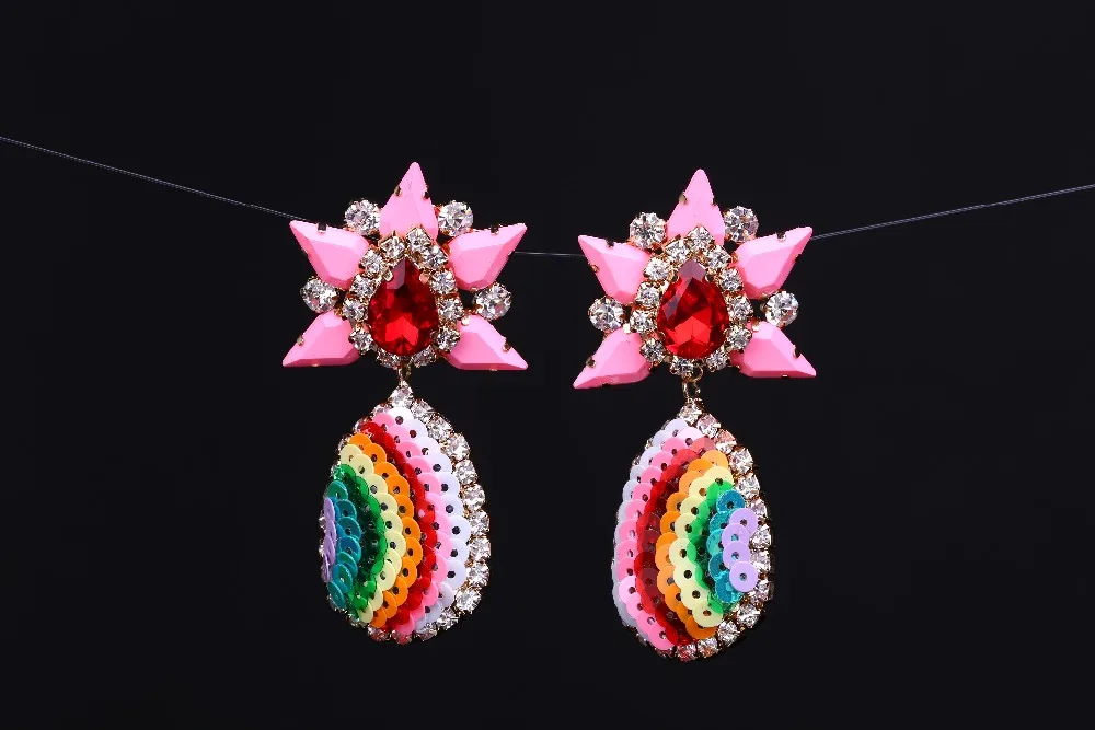

2018 SHOUROUK rainbow colorful crystal gem women luxury statement women stud earring 253