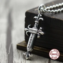 S925 Sterling Silver Men’s Pendant Rattan cross jewelry tag Personality classics Trendy fashion Send a gift to love