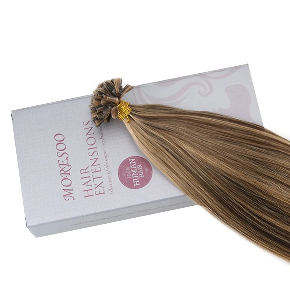 Moresoo U Tip Keratin Machine Remy Hair Extension Human Hair Highlighted Color Pre-bonded Fusion Hair 50G 100% Real Human Hair