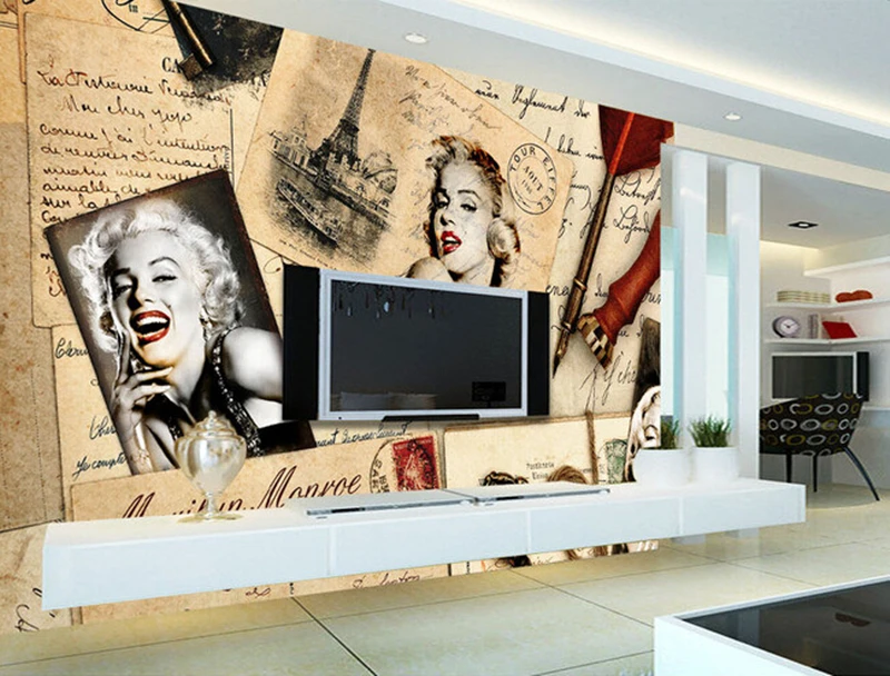 

Custom 3D murals,sexy Marilyn Monroe retro nostalgic newspaper papel de parede,coffee shop living room tv wall bedroom wallpaper