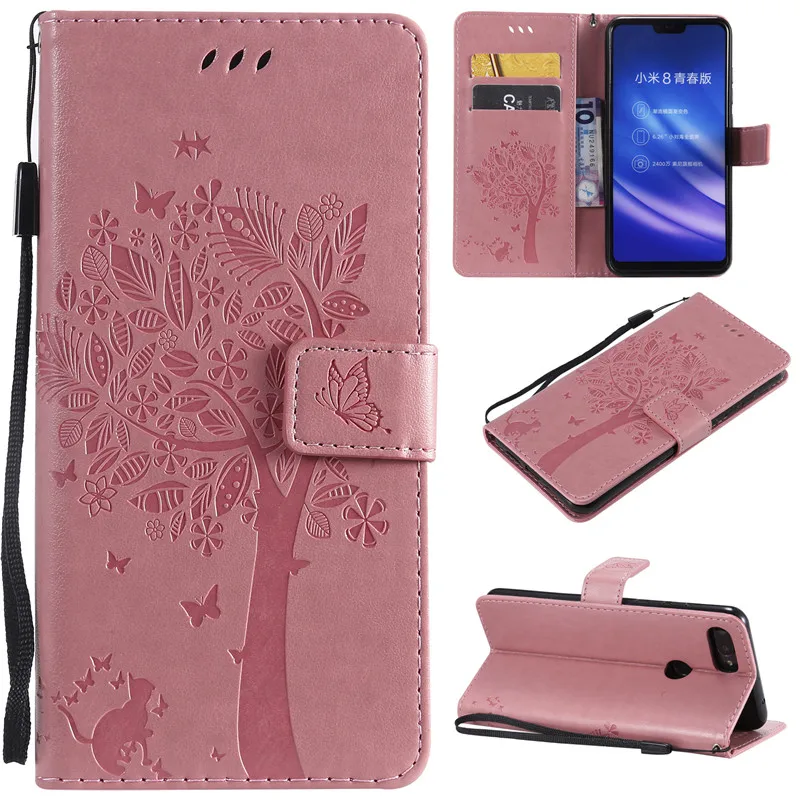 Magnetic PU Leather 3D Embossed Cat Tree Wallet Case For Xiaomi 8Lite Flip Wallet Phone Case Cover For Xiaomi 8Lite Case Coque (7)
