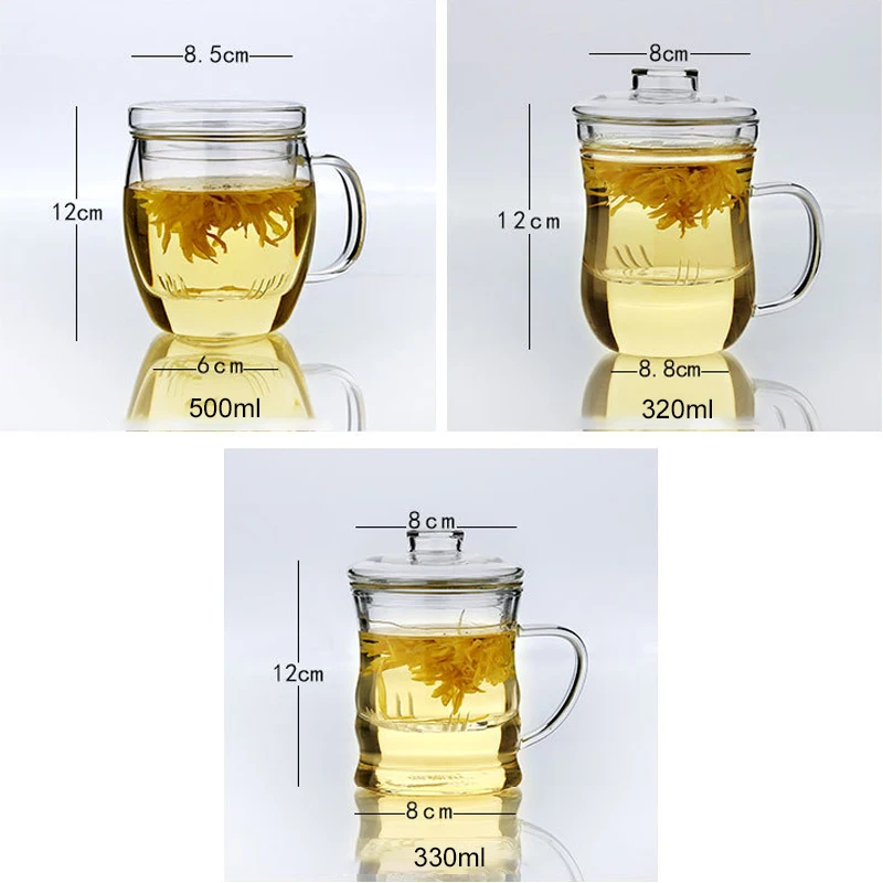 320~ 500 мл офисная кружка из боросиликатного стекла со стеклянной заваркой и крышкой Цветущий листовой фруктовый чай стеклянная чашка ежедневная посуда для напитков чай