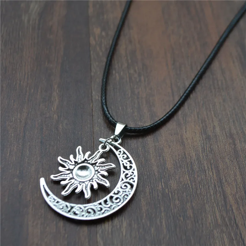 XUSHUI XJ трендовая полумесяц & подвеска в виде солнца ожерелье черный кожаный
