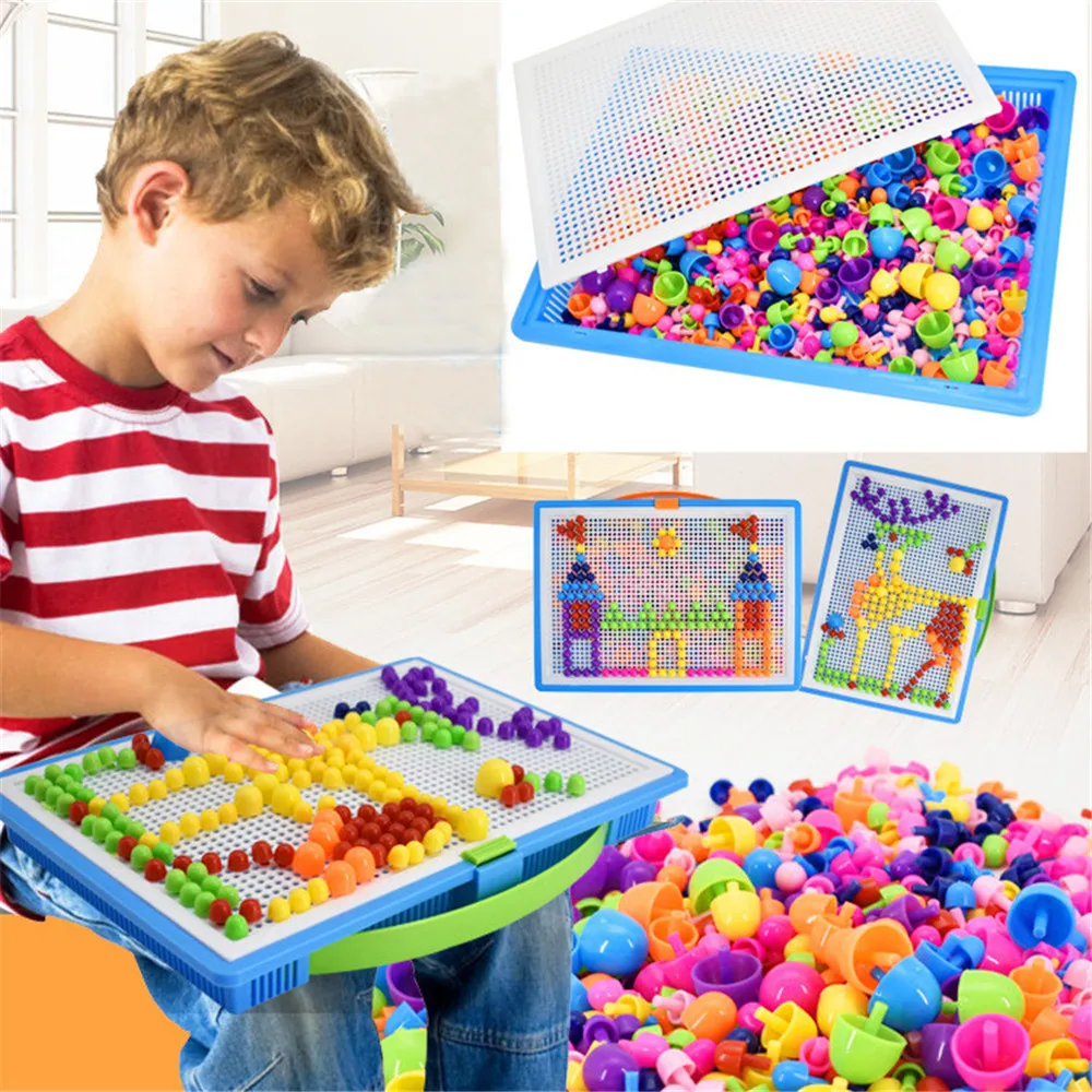 296 шт DIY игрушки-головоломки 296 таблеток Qiaoqiao различные грибы для ногтей головоломки доска Пазлы для детей детские развивающие игрушки
