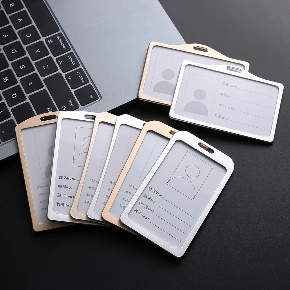 

1Pc Vertical Metal Office School ID Business Case Name Card Work Card Holders Aluminum Alloy Tag Card ID Badge Lanyard Holder