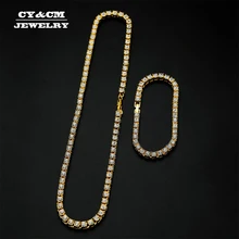 5mm hommes Hip Hop Bling Bling glacé chaînes de Tennis 1 rangée colliers Bracelet cristal luxe argent or couleur hommes chaîne bijoux(China)