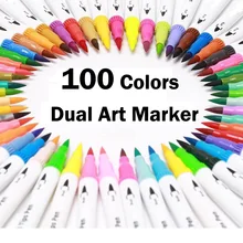 100 цветов двойной наконечник ручки-щетки с Fineliners художественные маркеры акварельные двойные кисти для раскраски для взрослых художественная каллиграфия Манга