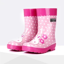 ילדי ילדי מגפי גשם נעלי גומי בנות Cartoon מדבקות ארנב ורוד--עבור-בנות נעלי ילדים הלא אופנתי-החלקה מים מגפי(China)