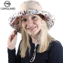 Обновляемая летняя Солнцезащитная шляпа с цветочным принтом женская пляжная шляпа цветочное ведро Кепка с защитой от ультрафиолетовых лучей подбородок ветровая струна с большими полями для сада леди