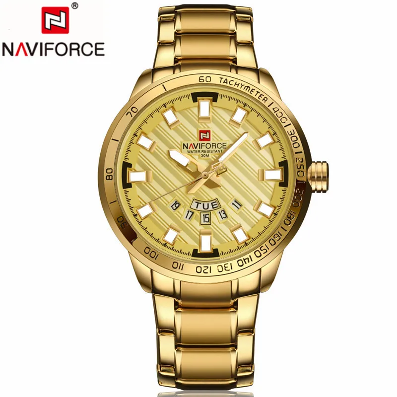 NAVIFORCE золотые часы мужские часы лучший бренд класса люкс известный наручные часы Мужские часы золотые кварцевые наручные часы Relogio Masculino - Цвет: golden