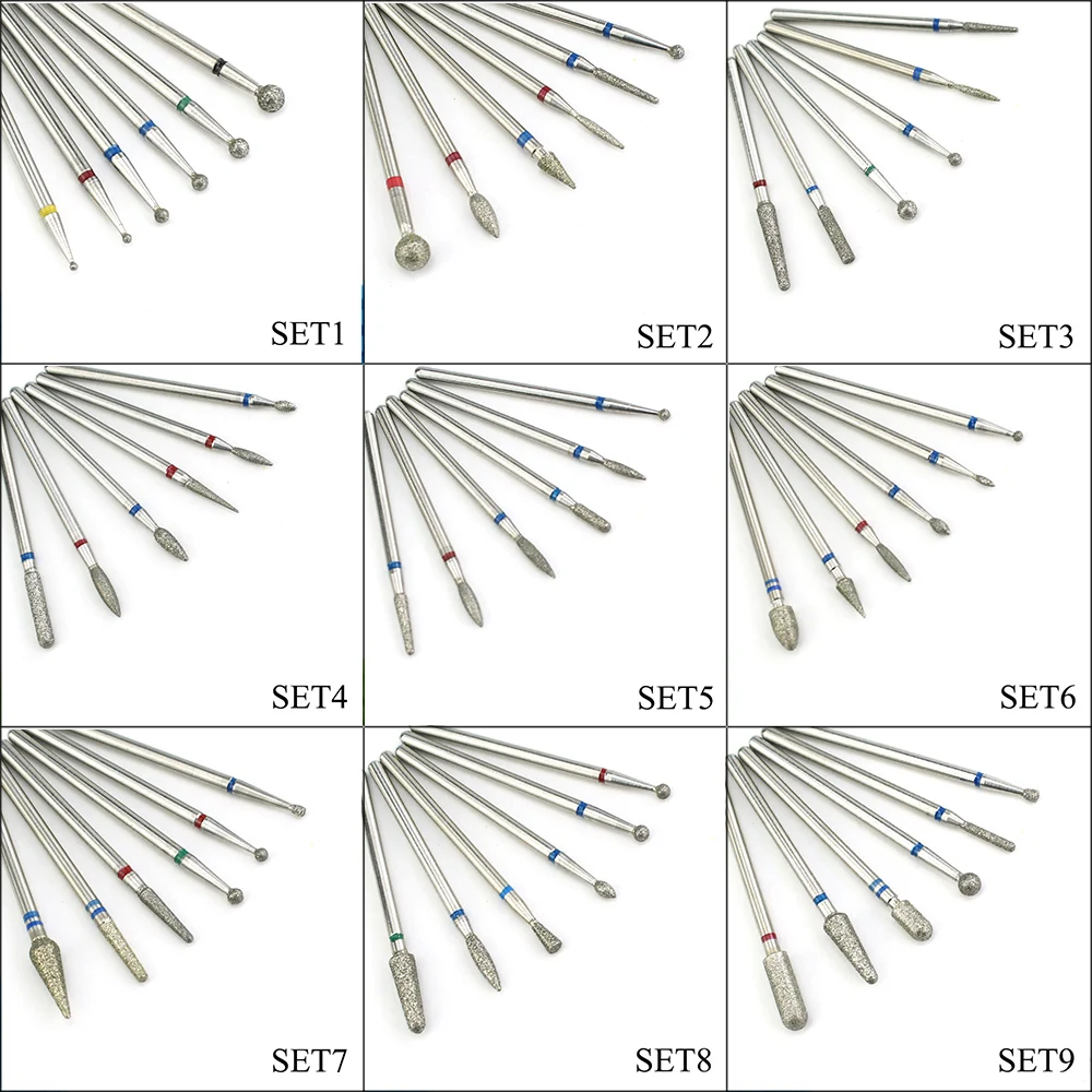 9 типов алмазных сверл для ногтей, вращающиеся фрезы для электрического маникюрного станка, набор напильников для ногтей, удаляющие аксессуары для укладки гелем, инструменты