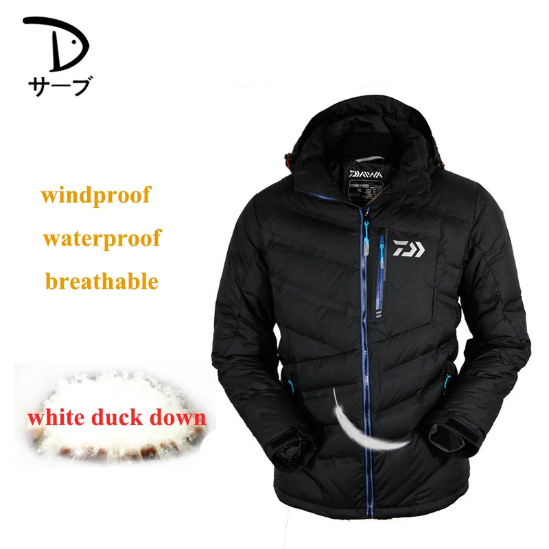 Men Outdoors Winter White Duck Down DAIWA Fishing Jacket Warm Windproof Breathable Mountaineering Clothing Fishing Clothes