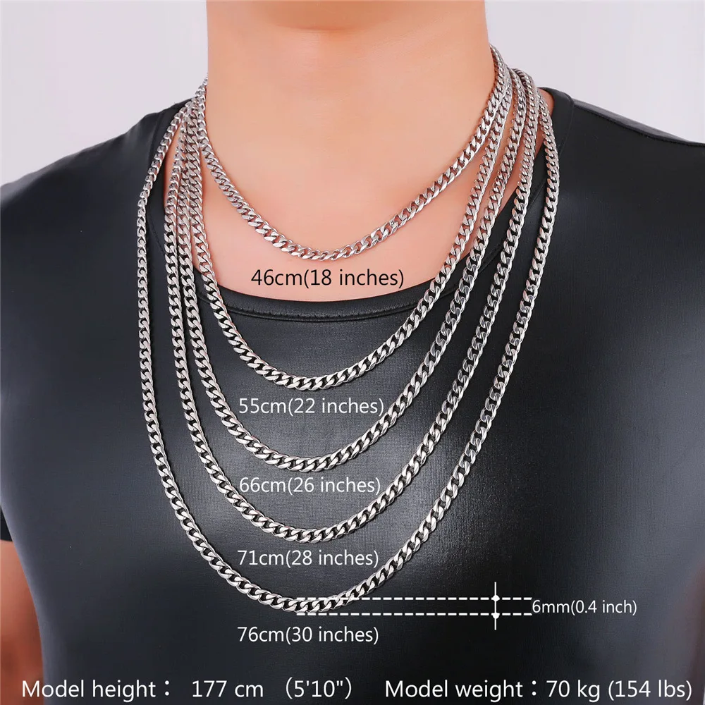 Men Cuban Chain Necklace 6MM Gold color 
