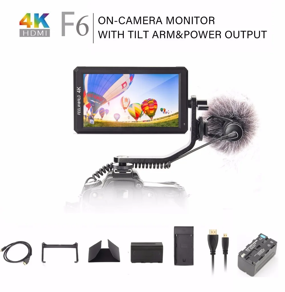 Feelworld F6 профессиональный класс 5," ips 4K HDMI камера-топ HD монитор для DSLR или беззеркальной камеры с батареей