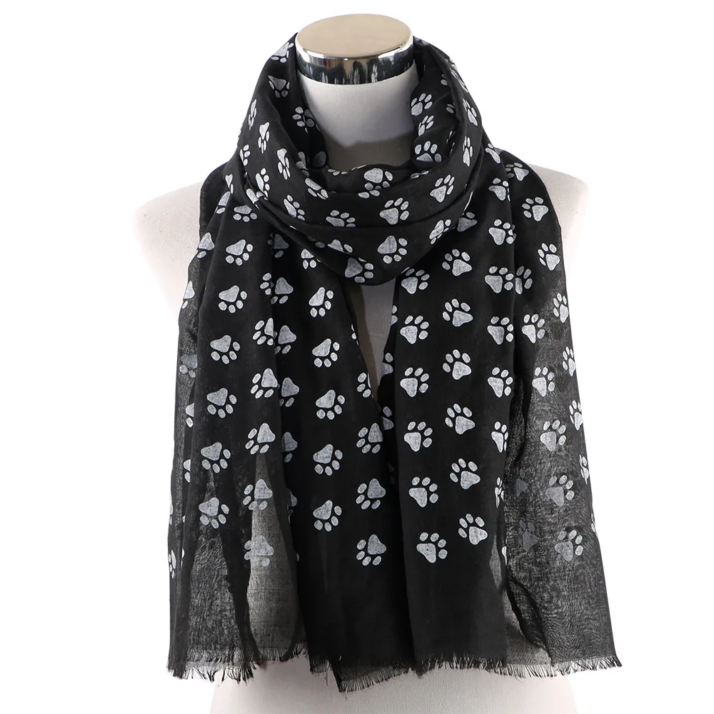

OLOME Women Cartoon Dog Footsteps Printing Scarf Cat Dog Paw Scarves And Shawls Viscose Pet Lovers Shawl Female Ladies