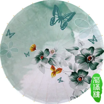 

Dia 50CM Aqua Green Flowers With Butterfly Painting Oiled Paper Umbrella Classical Handmade Children Dance Gift Samll Umbrella