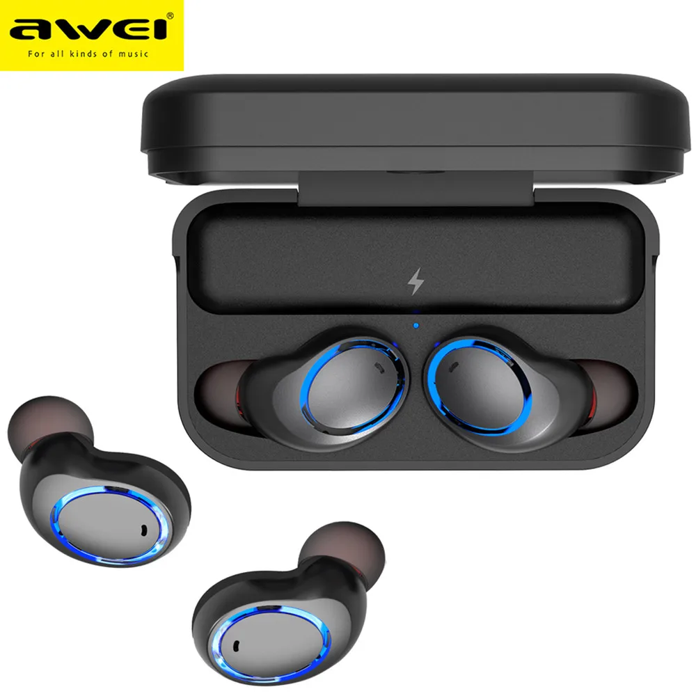 

Awei T3 TWS Wireless Mini Twins Stereo Bluetooth Earphones Noise Cancelling Waterproof Binaural Earphones With Mic Charging Dock