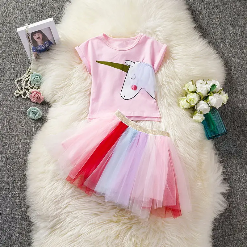 Летнее платье для девочек; костюмы единорогов; Детские платья для девочек; детское праздничное платье принцессы; одежда с единорогом; повседневная одежда; От 2 до 6 лет - Цвет: Pink2
