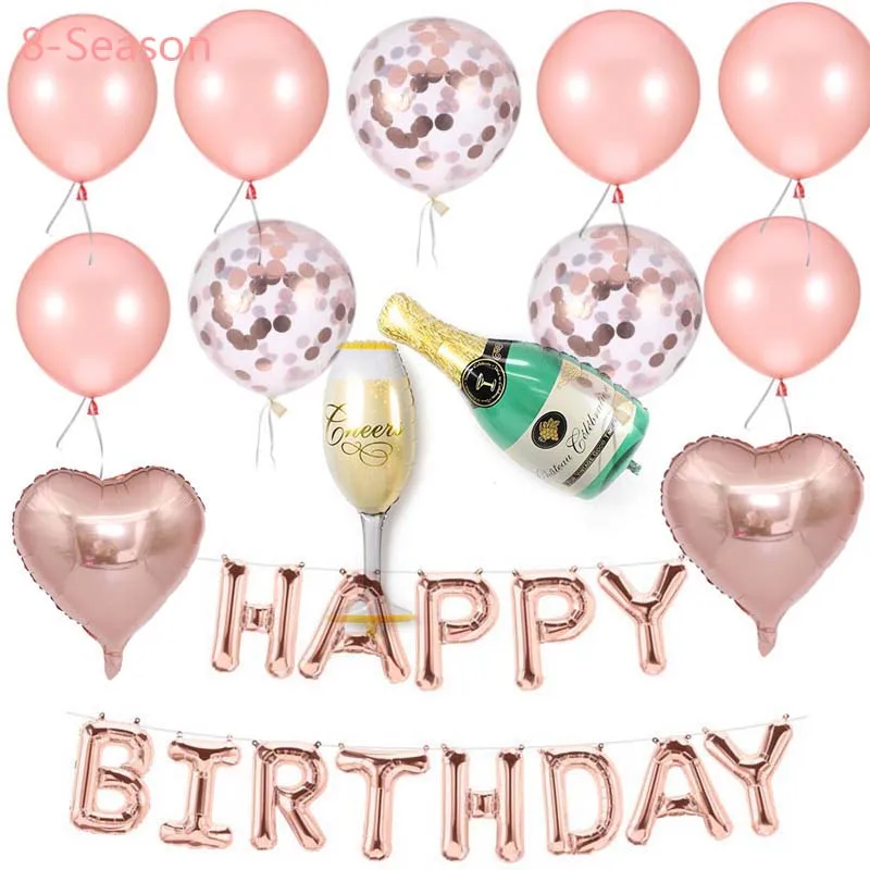 

8-Season Birthday Party Theme Rose Gold Happy Birthday Balloons Kids Adult photo Shoot Blue Pink Baby Shower Balloon Table Decor