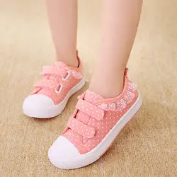 Детская обувь для девочек, парусиновая обувь на липучке, повседневная обувь на плоской подошве, дышащие парусиновые кроссовки для девочек