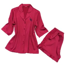 hot fashion women’s pajama set lace satin homewear summer style pijamas plus size nightwear half shirt & short pants sleepwear
