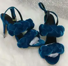 Carpaton 2017 New Fashion High Heels Sandals Women Sexy Velvet Open Toe Buckle Shoes Female Weave Elegan Pumps Heels Real Photo